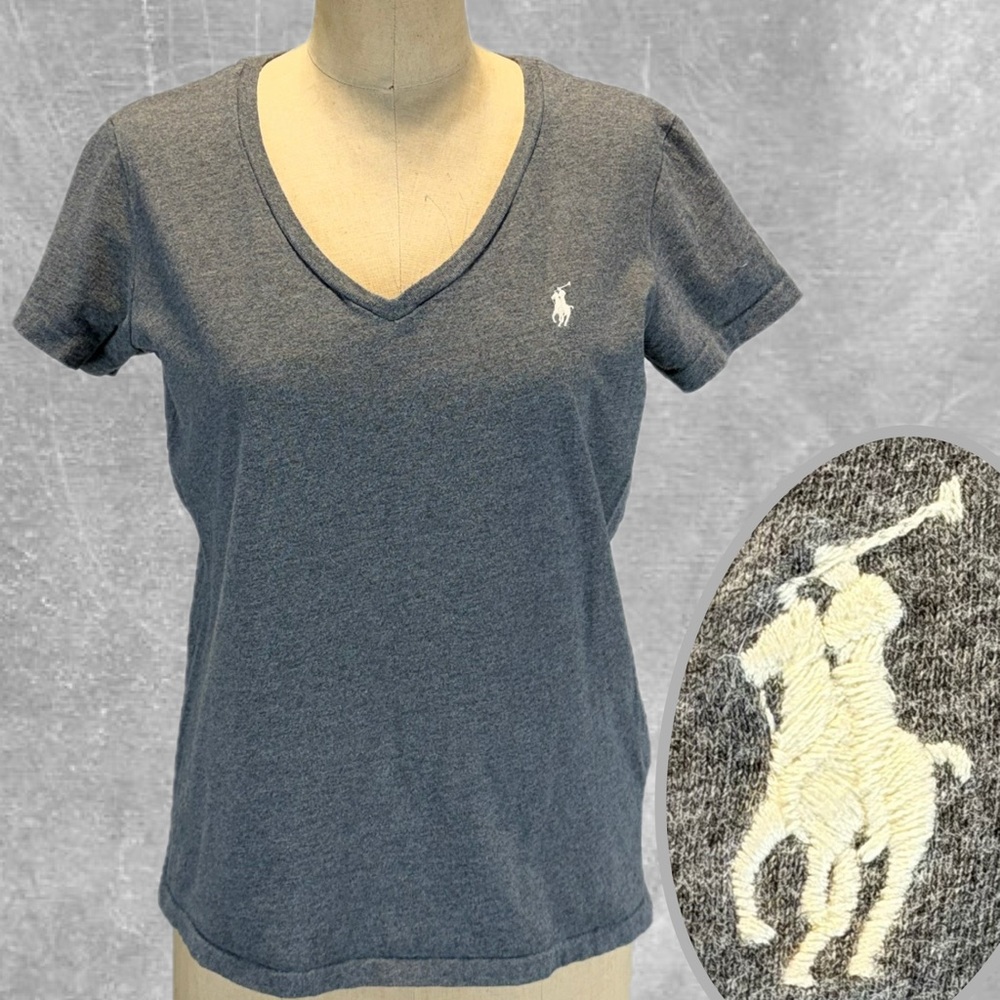 Polo Ralph‎ Lauren Heather gray women’s tshirt v neck short sleeve 100% cotton